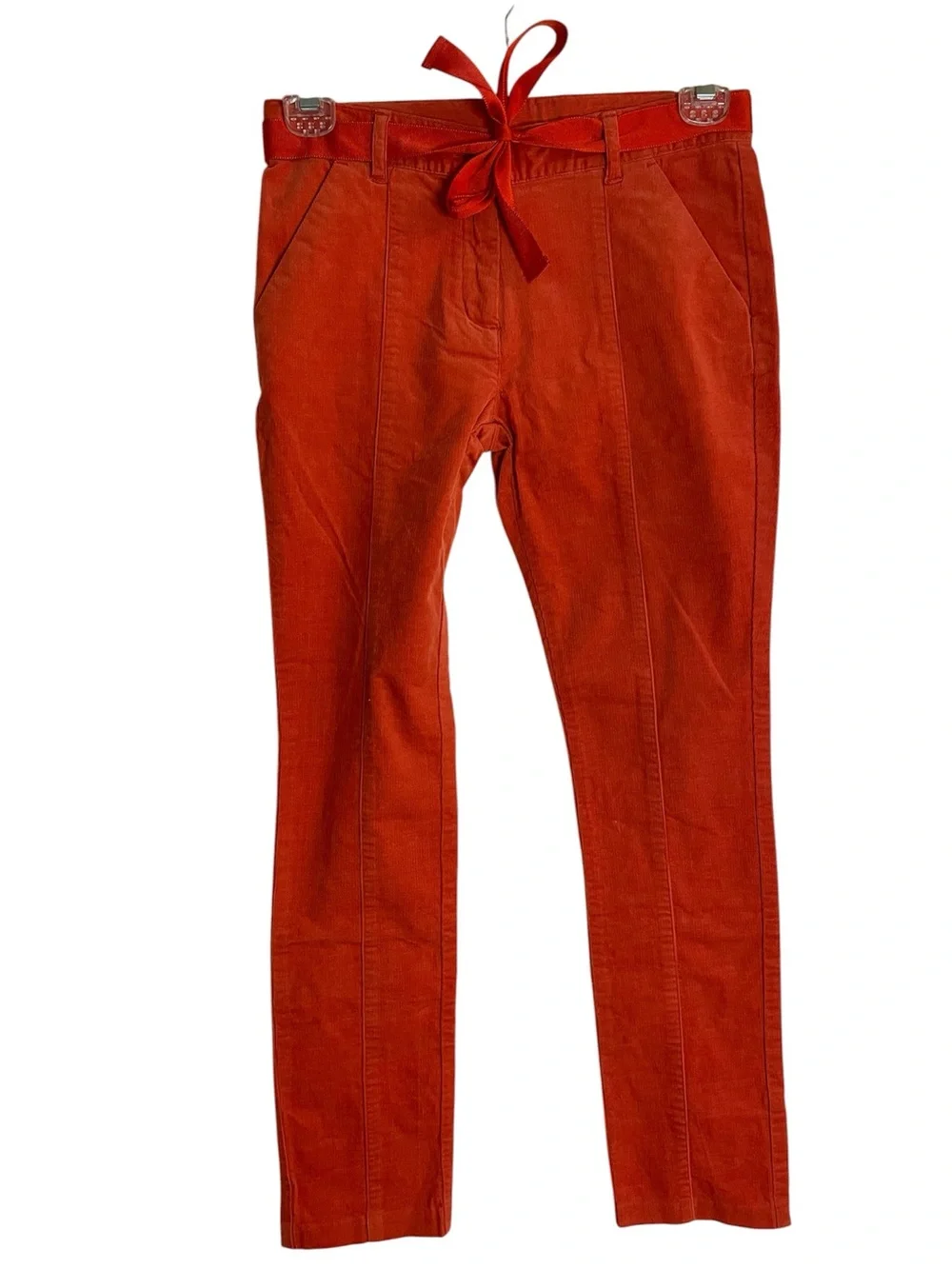 Janie and Jack Orange Corduroy Skinny Pants with Ribbon Size 10